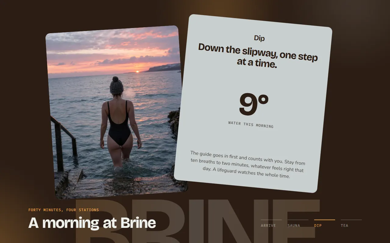 Screenshot of the A morning at Brine section of the Brine site
