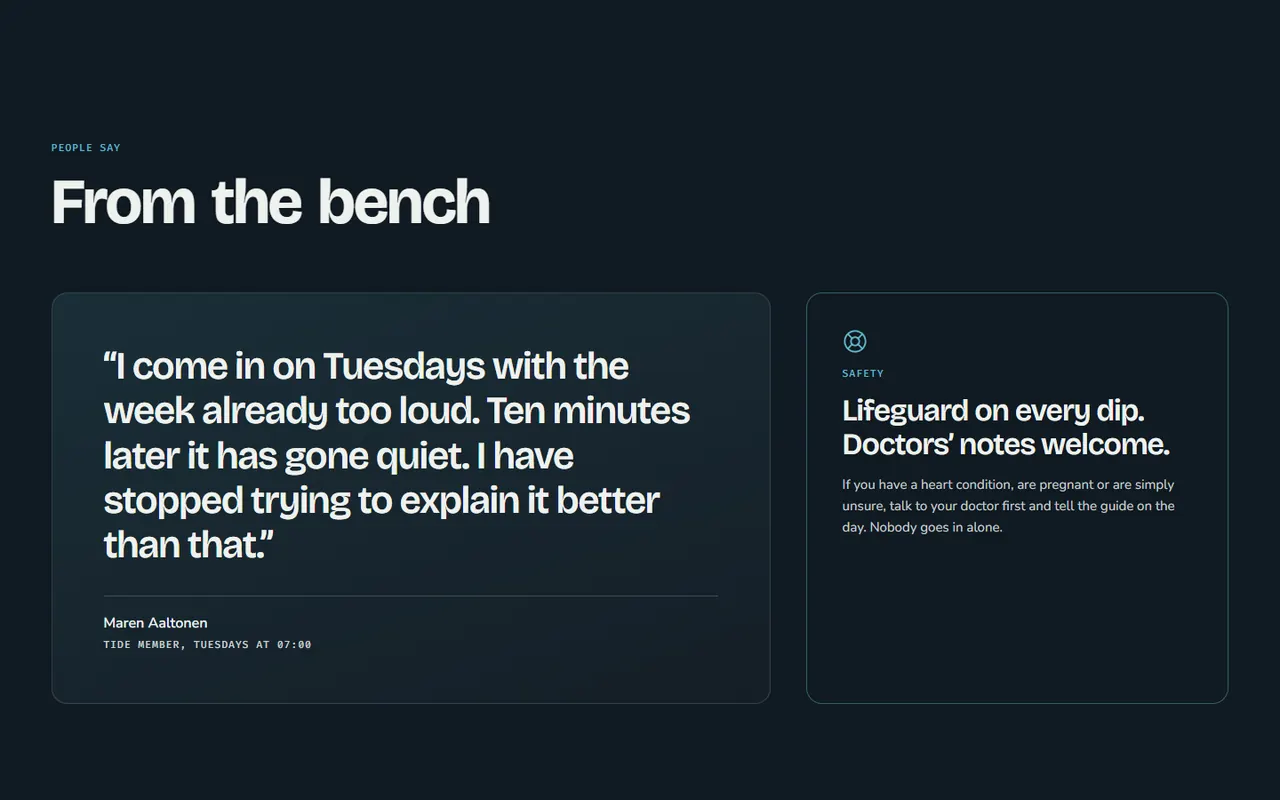 Screenshot of the People say section of the Brine site