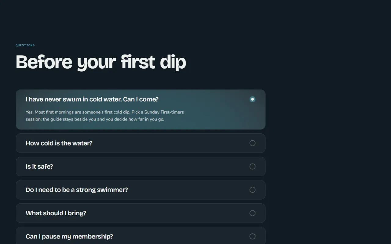 Screenshot of the FAQ section of the Brine site