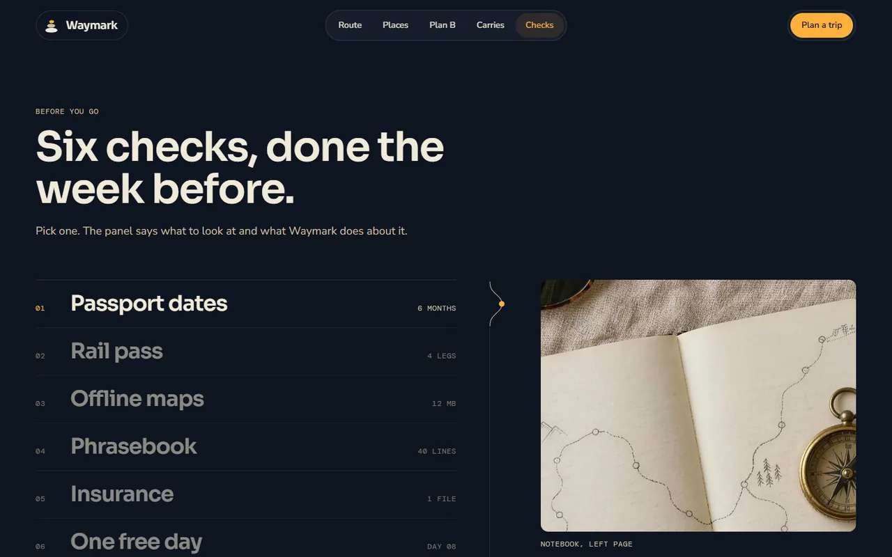 Screenshot of the Before you go section of the Waymark site