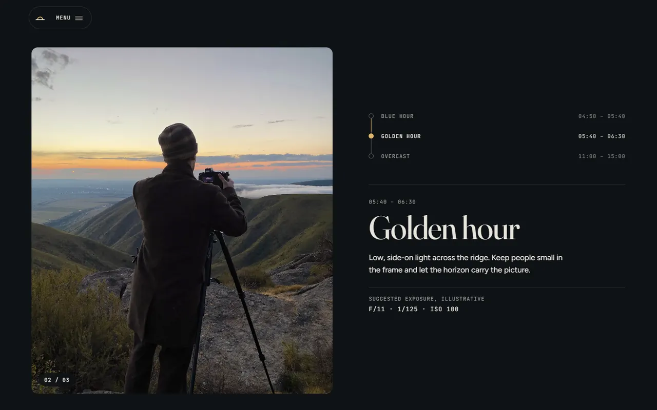Screenshot of the Light hours section of the Fieldlight site