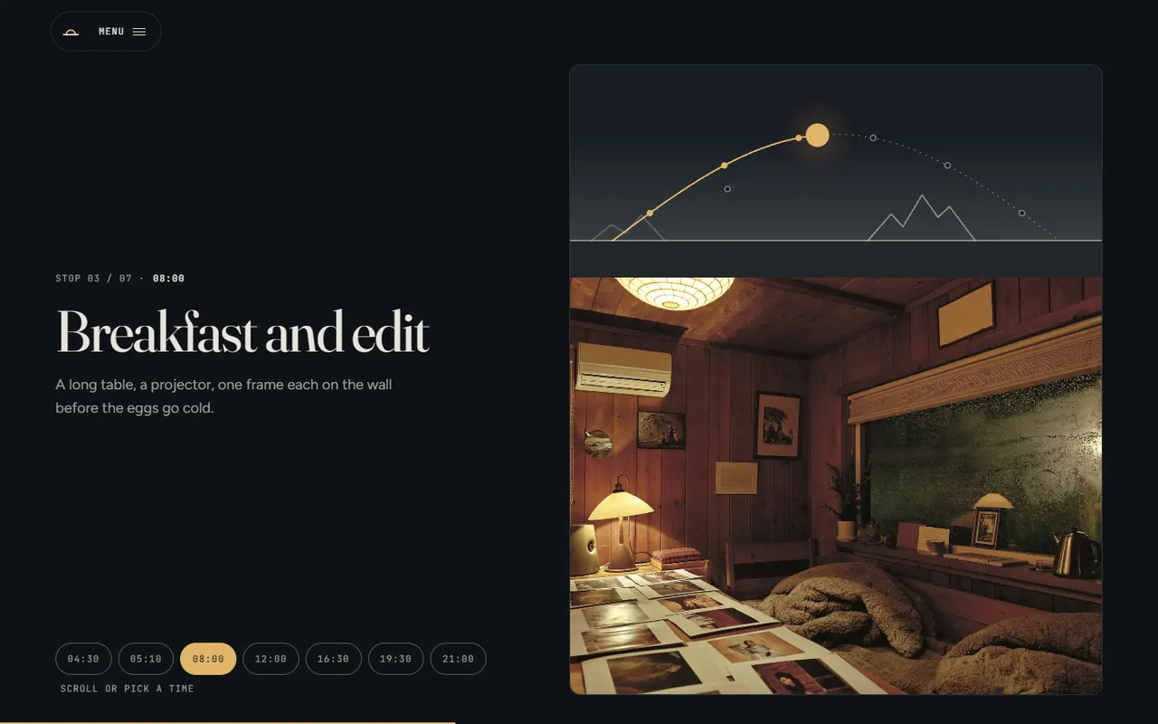 Screenshot of the A day section of the Fieldlight site