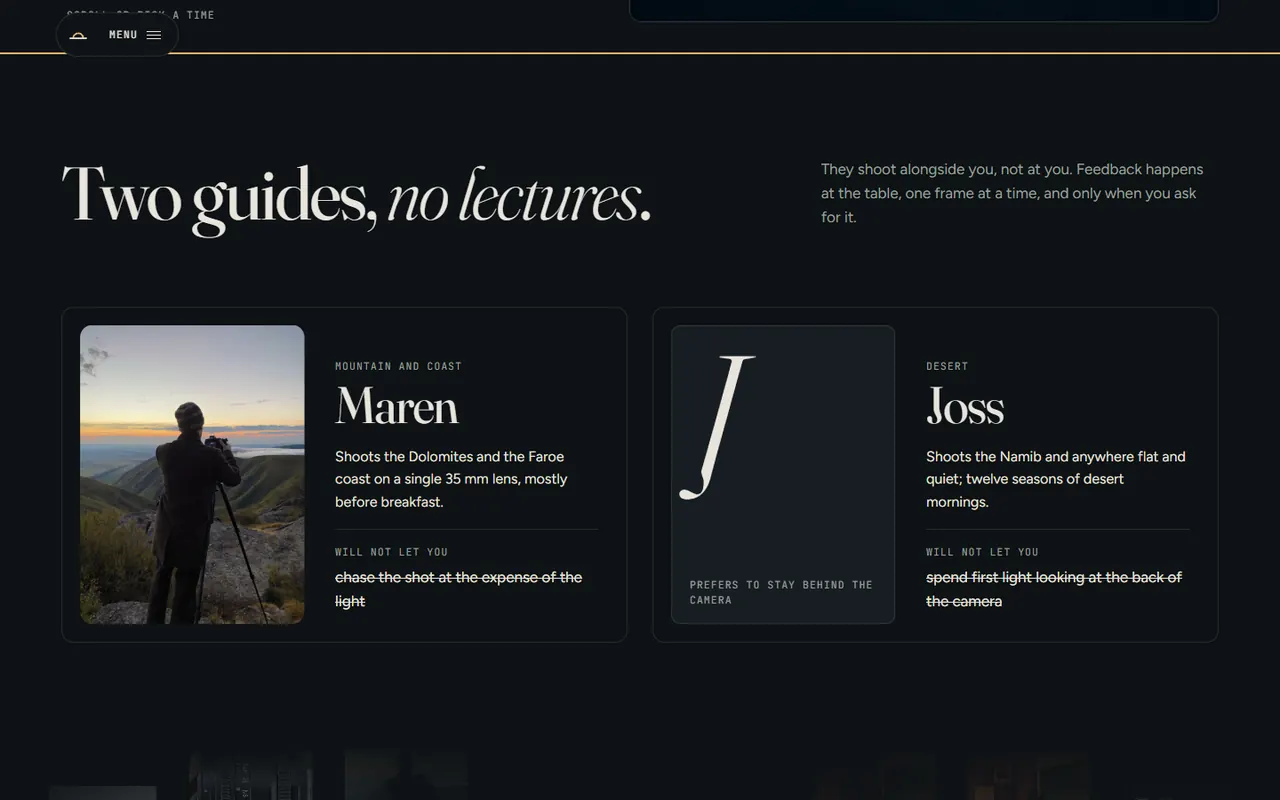 Screenshot of the Guides section of the Fieldlight site