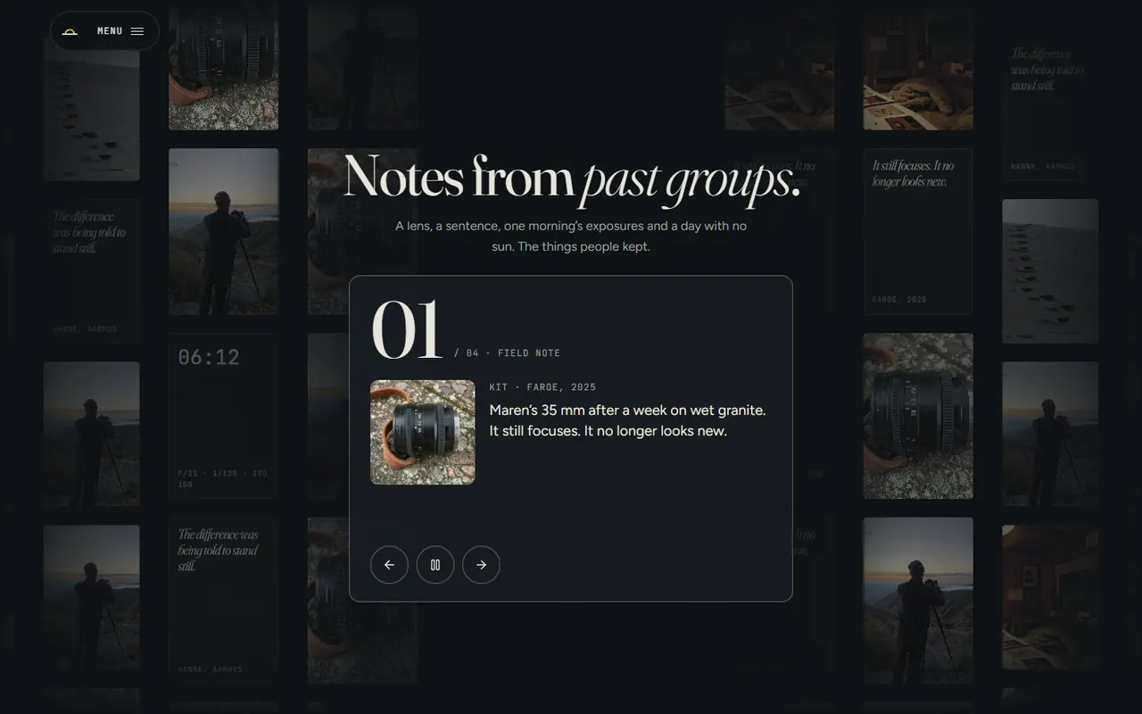 Screenshot of the Field notes section of the Fieldlight site