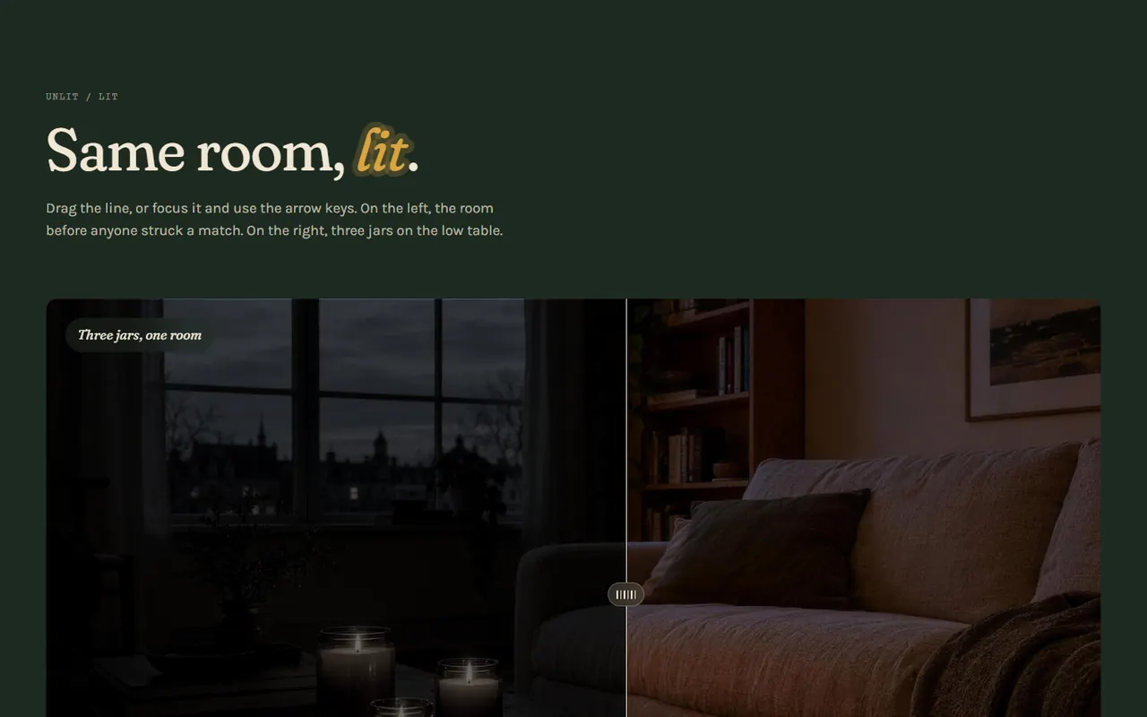 Screenshot of the Unlit / lit section of the Tallow site