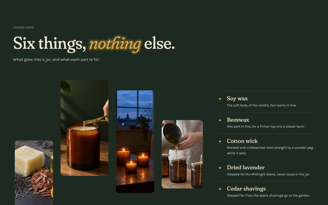 Screenshot of the Ingredients section of the Tallow site