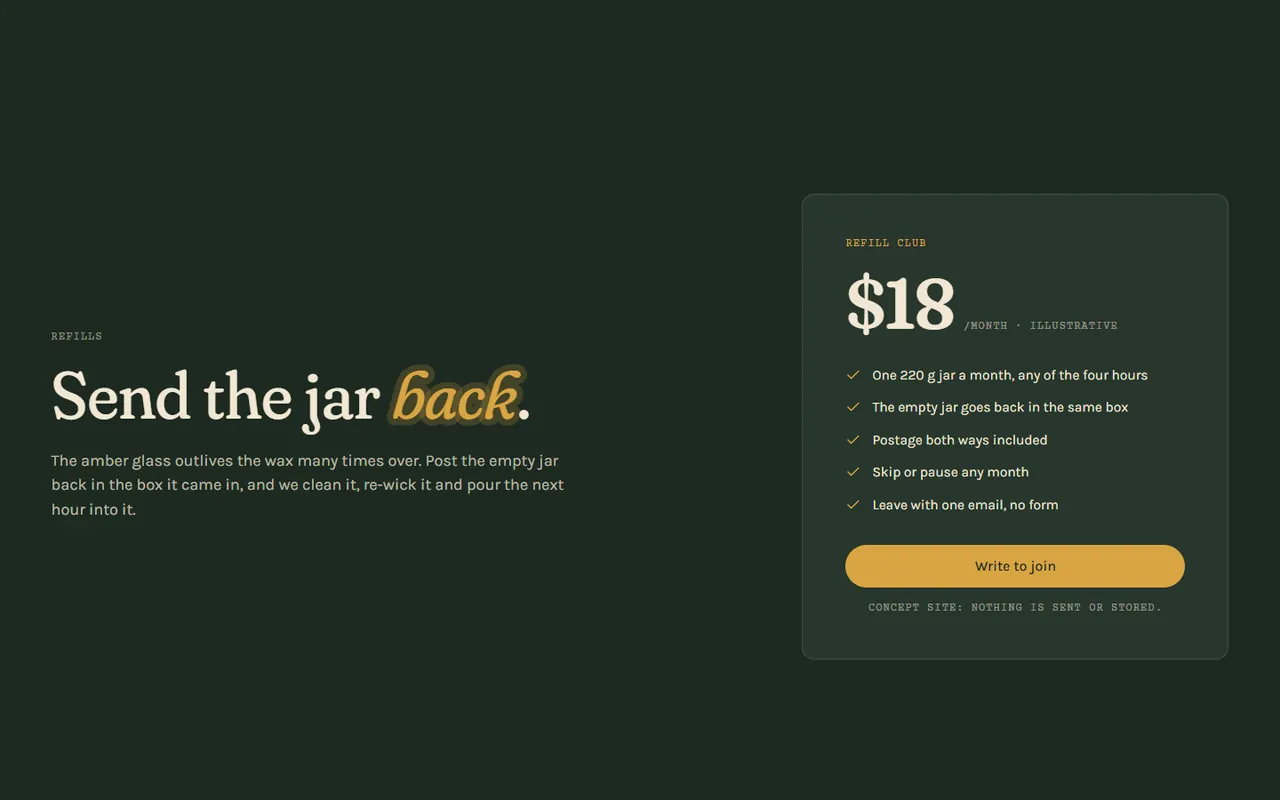 Screenshot of the Refills section of the Tallow site