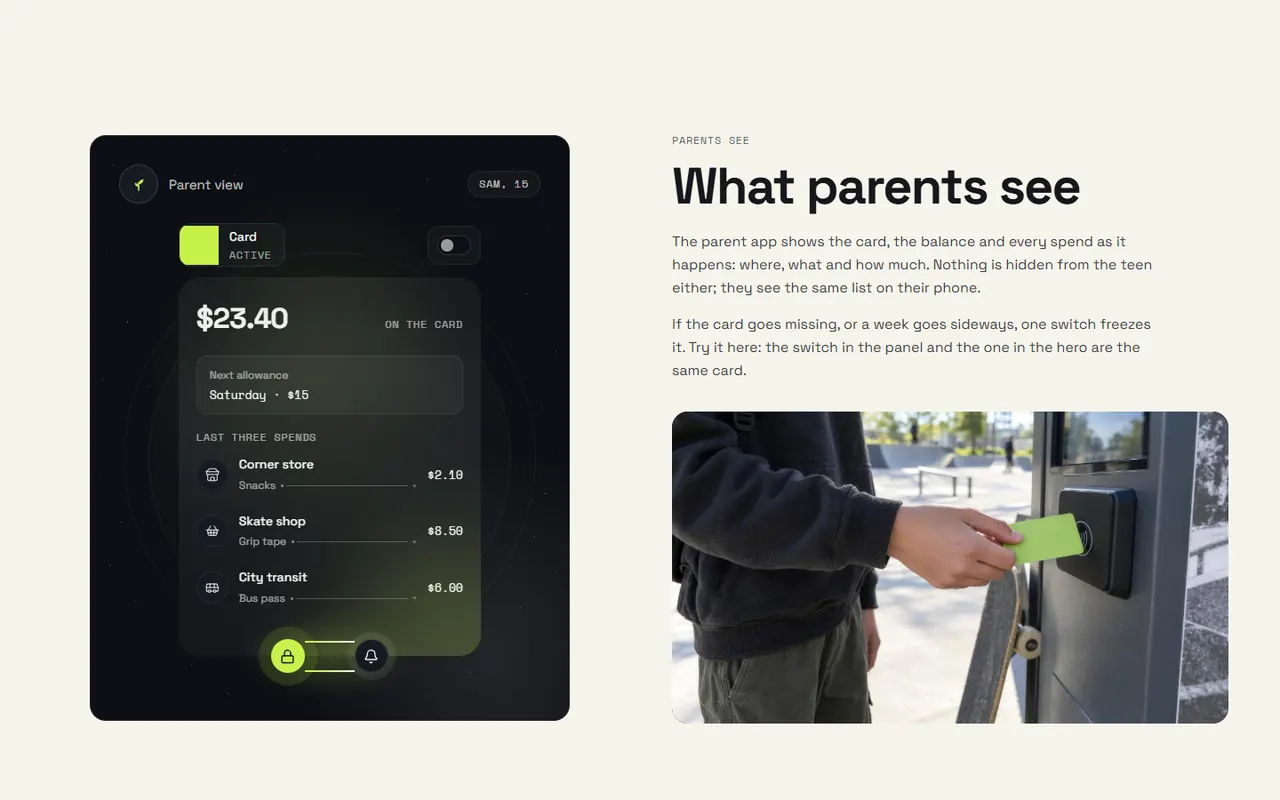 Screenshot of the Parents see section of the Sprig site