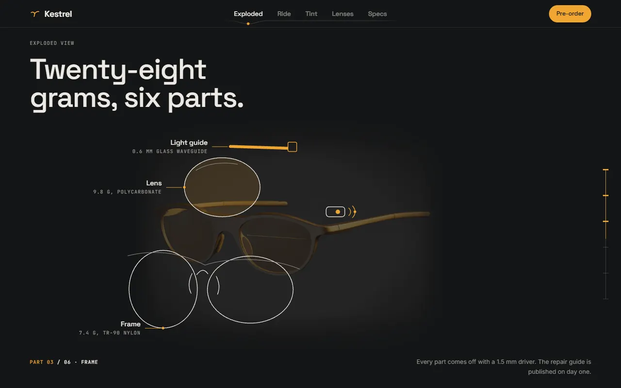 Screenshot of the Exploded view section of the Kestrel site