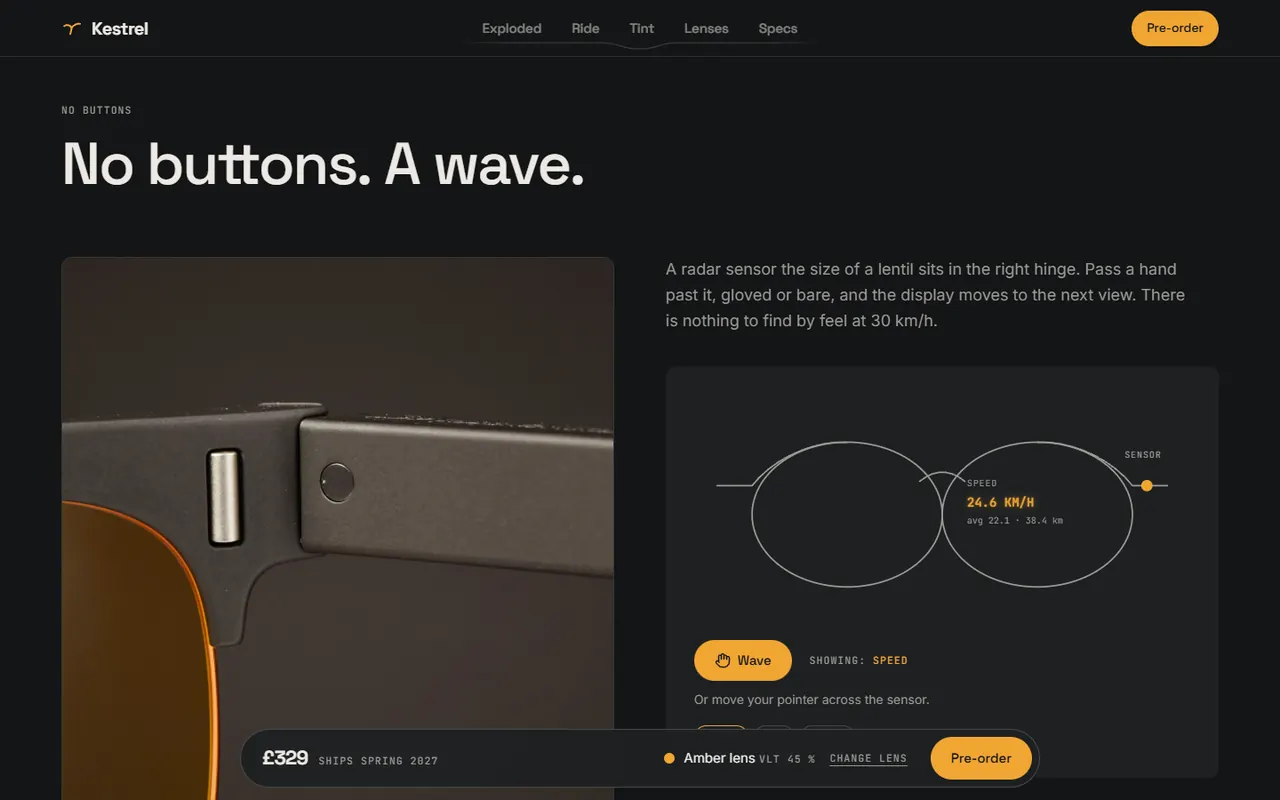 Screenshot of the No buttons section of the Kestrel site
