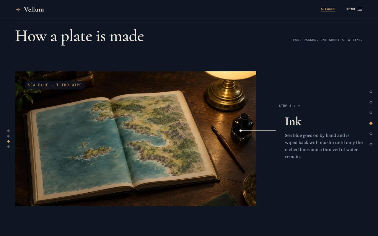 Screenshot of the How a plate is made section of the Vellum site
