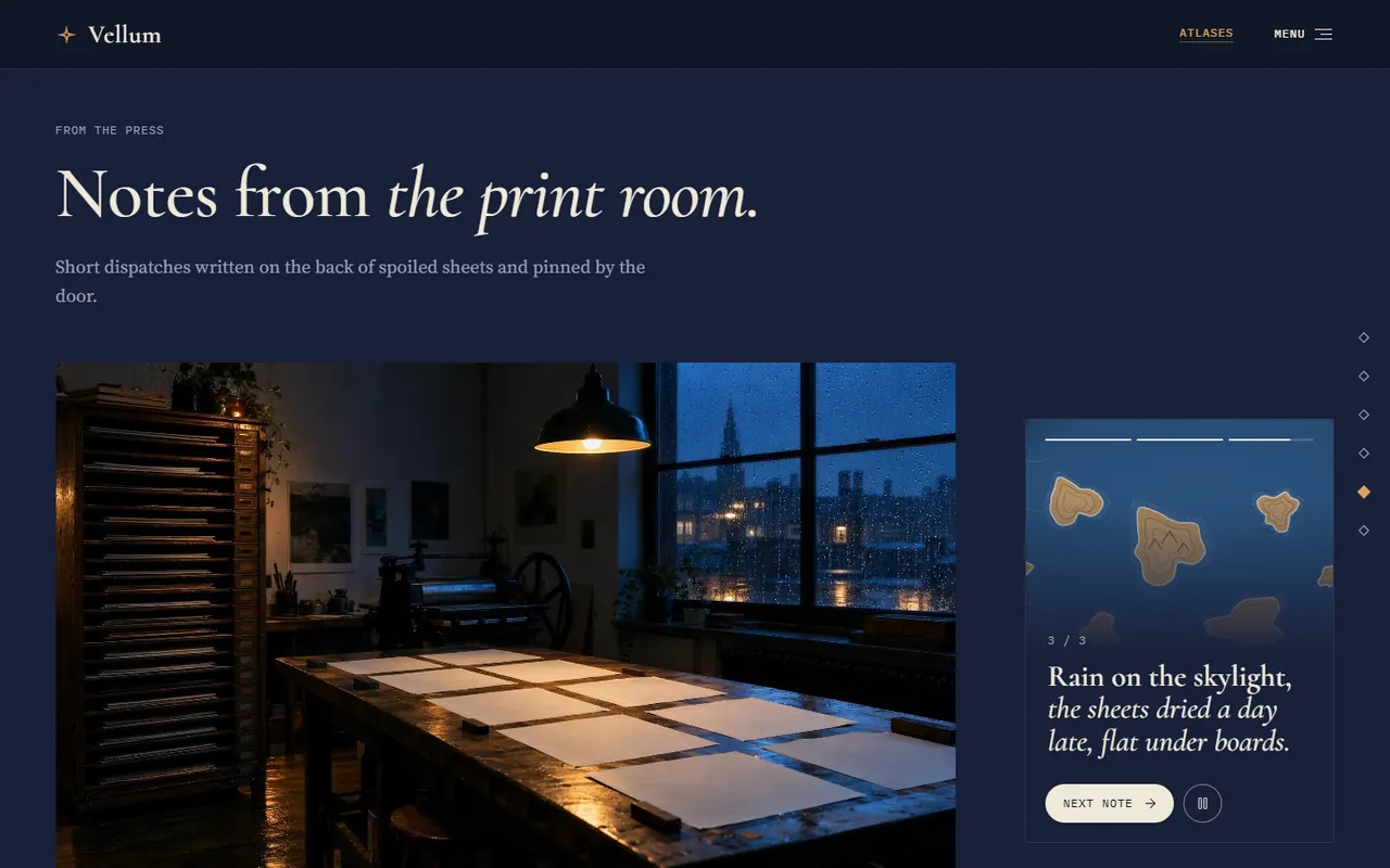 Screenshot of the From the press section of the Vellum site