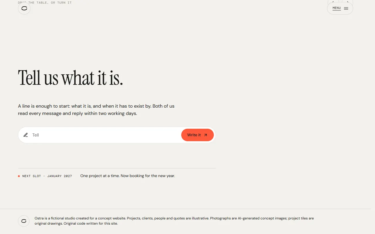 Screenshot of the Contact section of the Ostra site