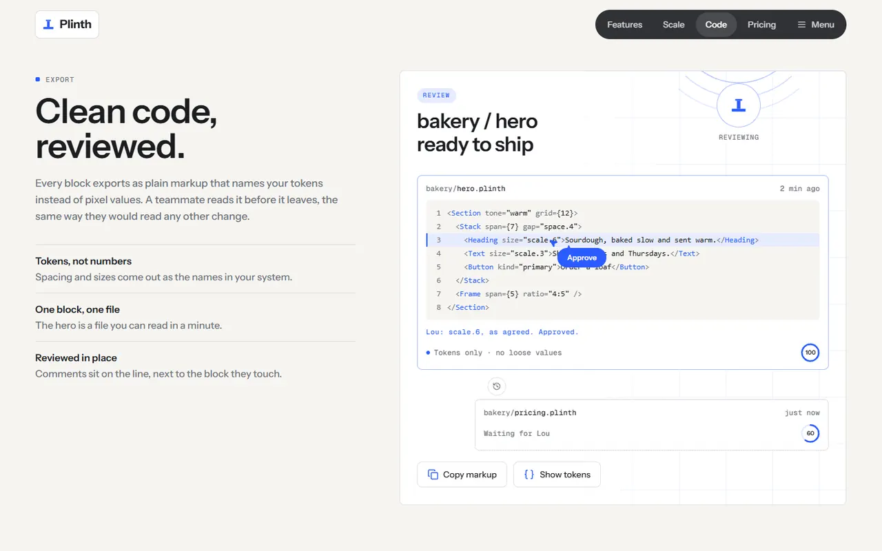 Screenshot of the Code section of the Plinth site
