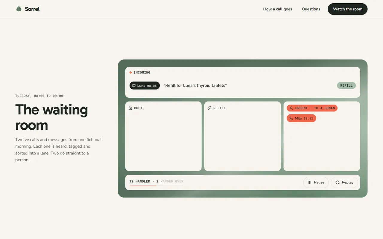 Screenshot of the The waiting room section of the Sorrel site