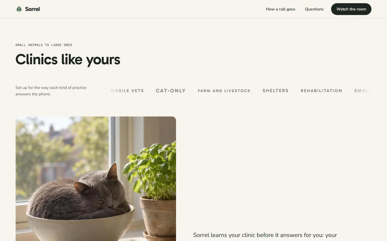 Screenshot of the Clinics like yours section of the Sorrel site