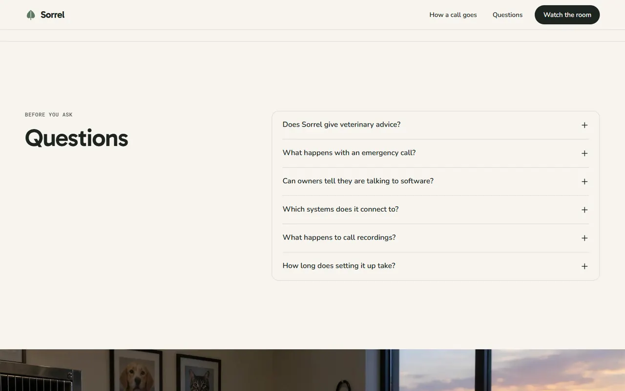 Screenshot of the Questions section of the Sorrel site