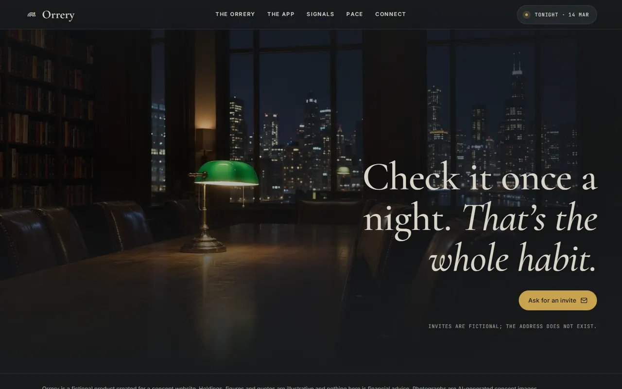 Screenshot of the Closing section of the Orrery site