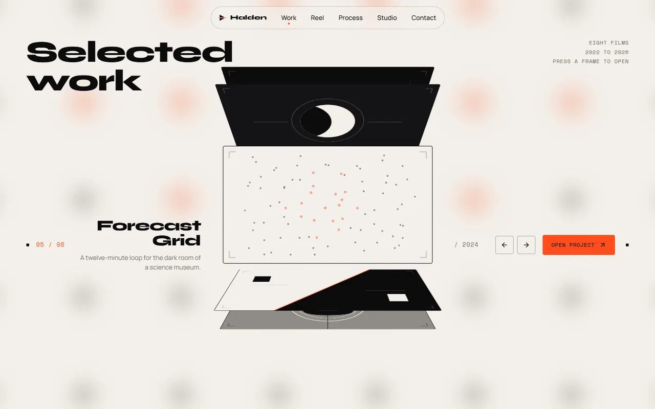Screenshot of the Work section of the Halden site