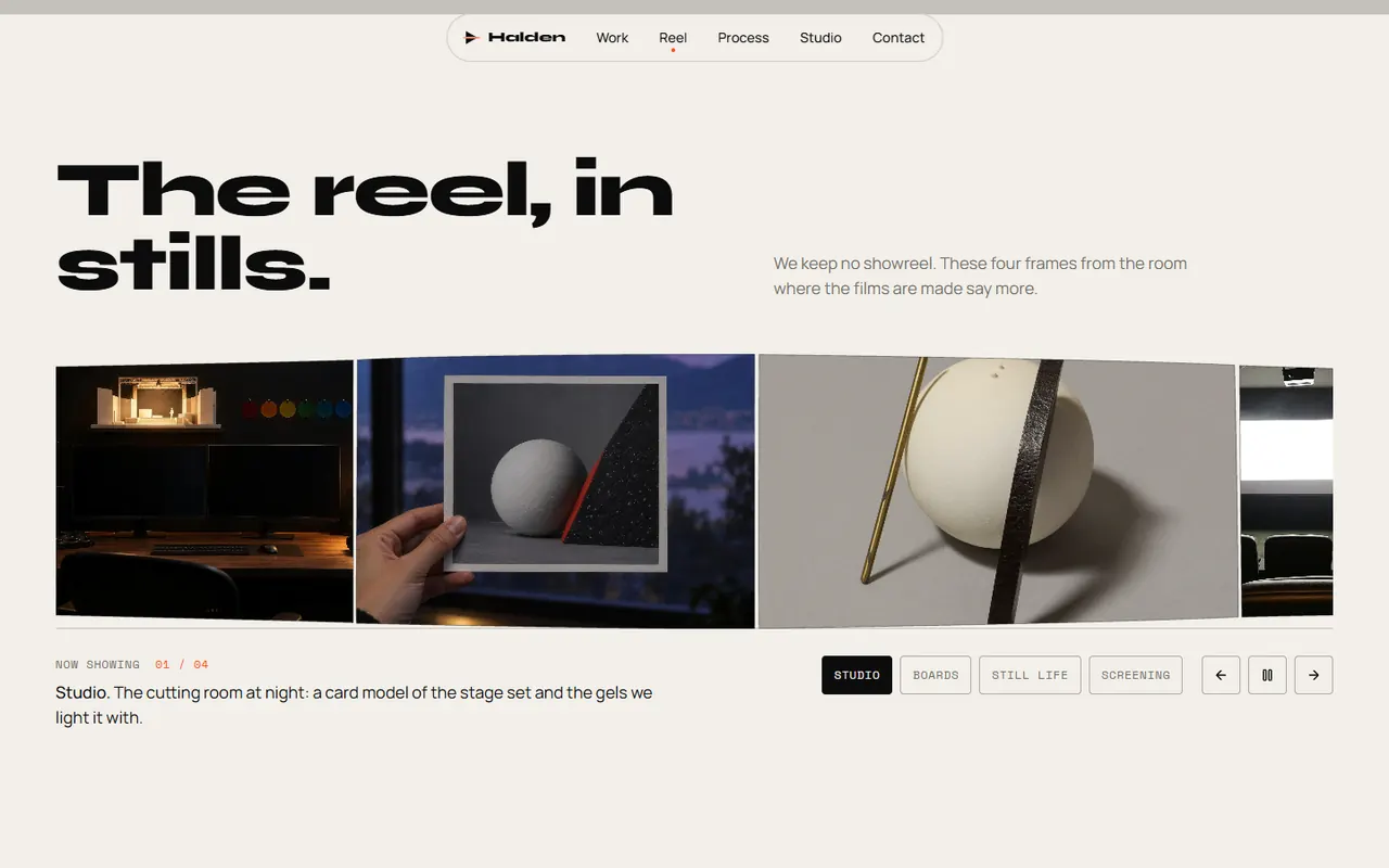 Screenshot of the Reel section of the Halden site