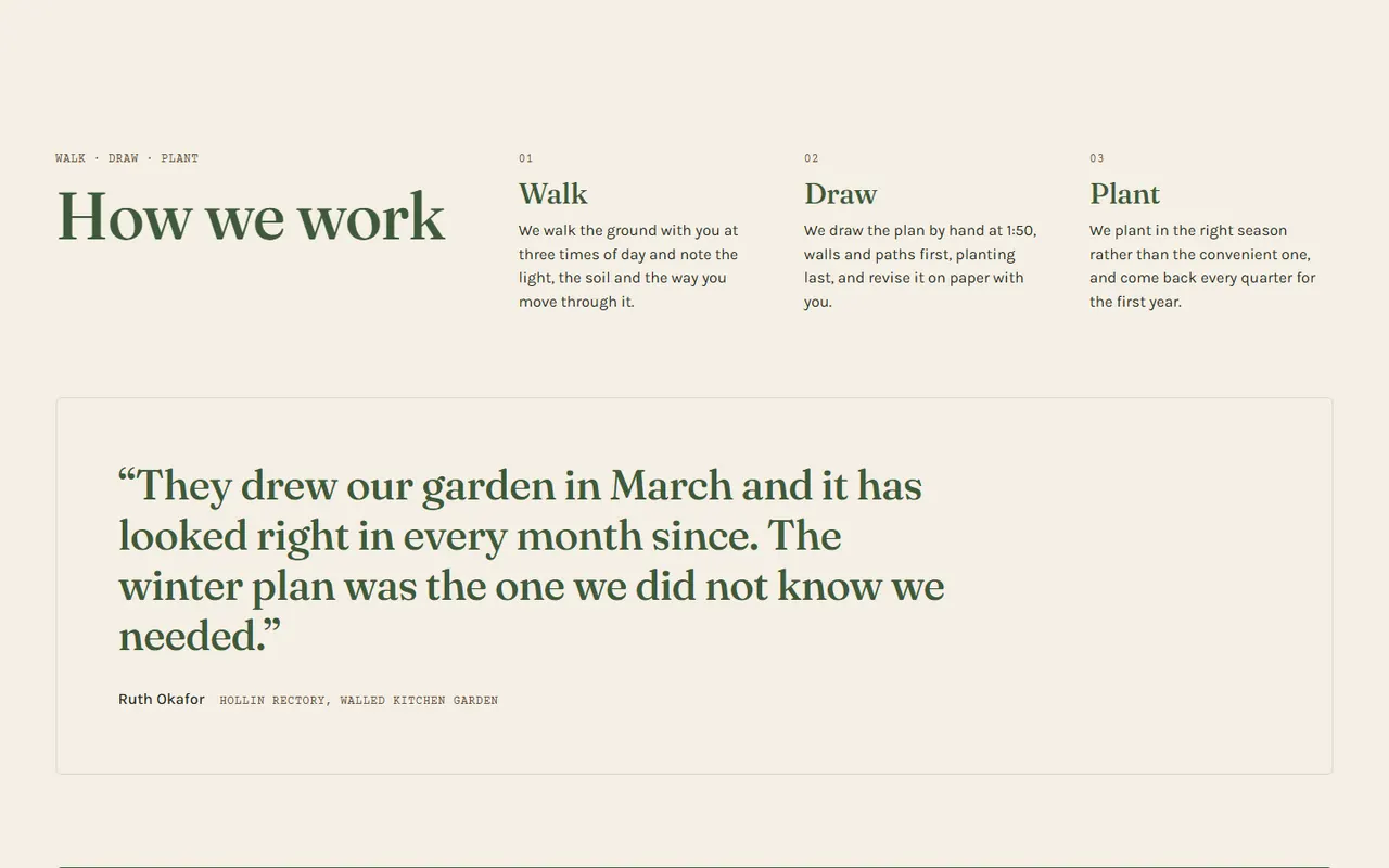 Screenshot of the How we work section of the Alder site
