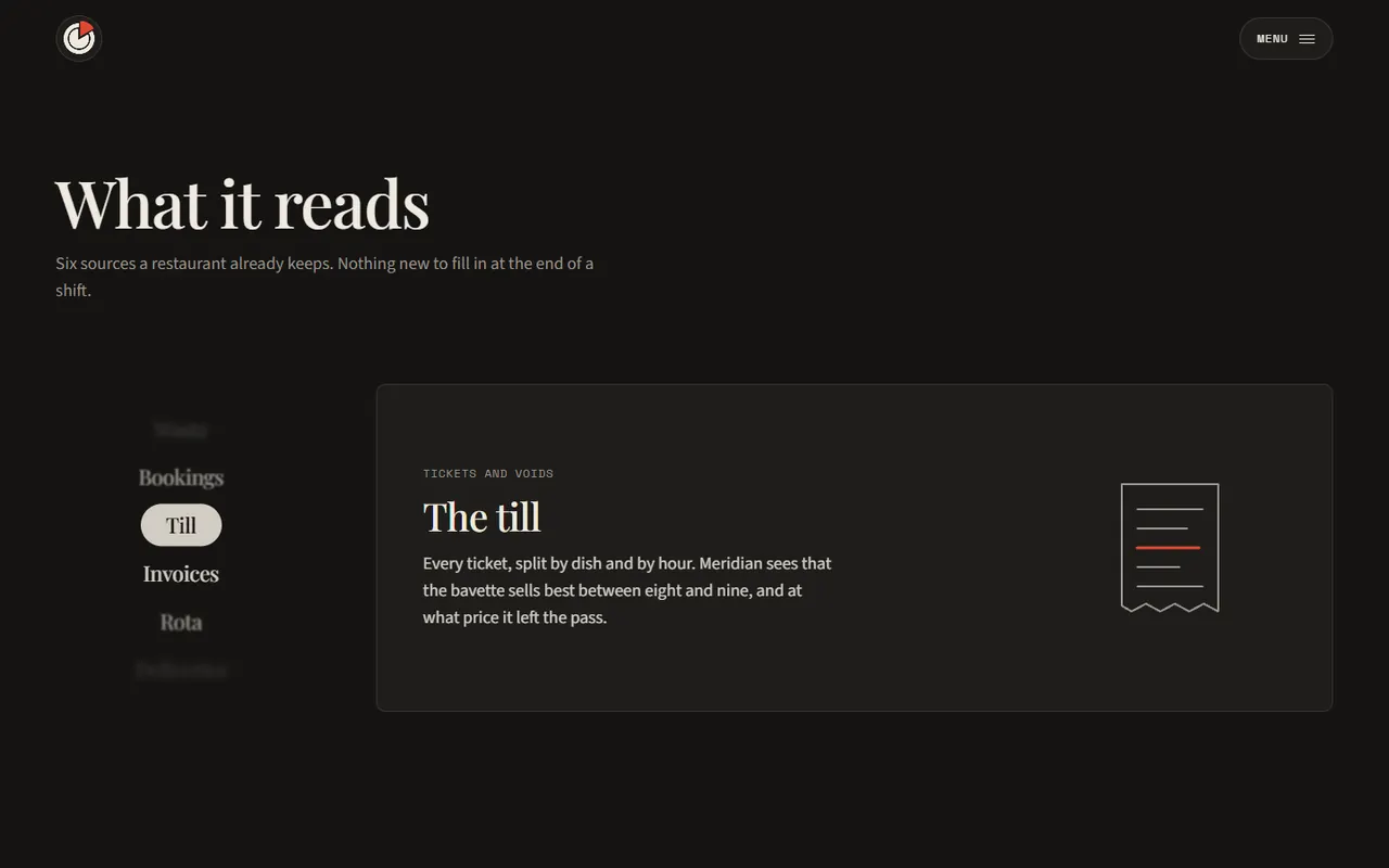 Screenshot of the What it reads section of the Meridian site