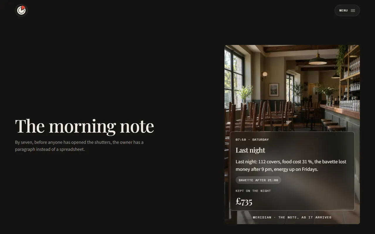Screenshot of the The morning note section of the Meridian site