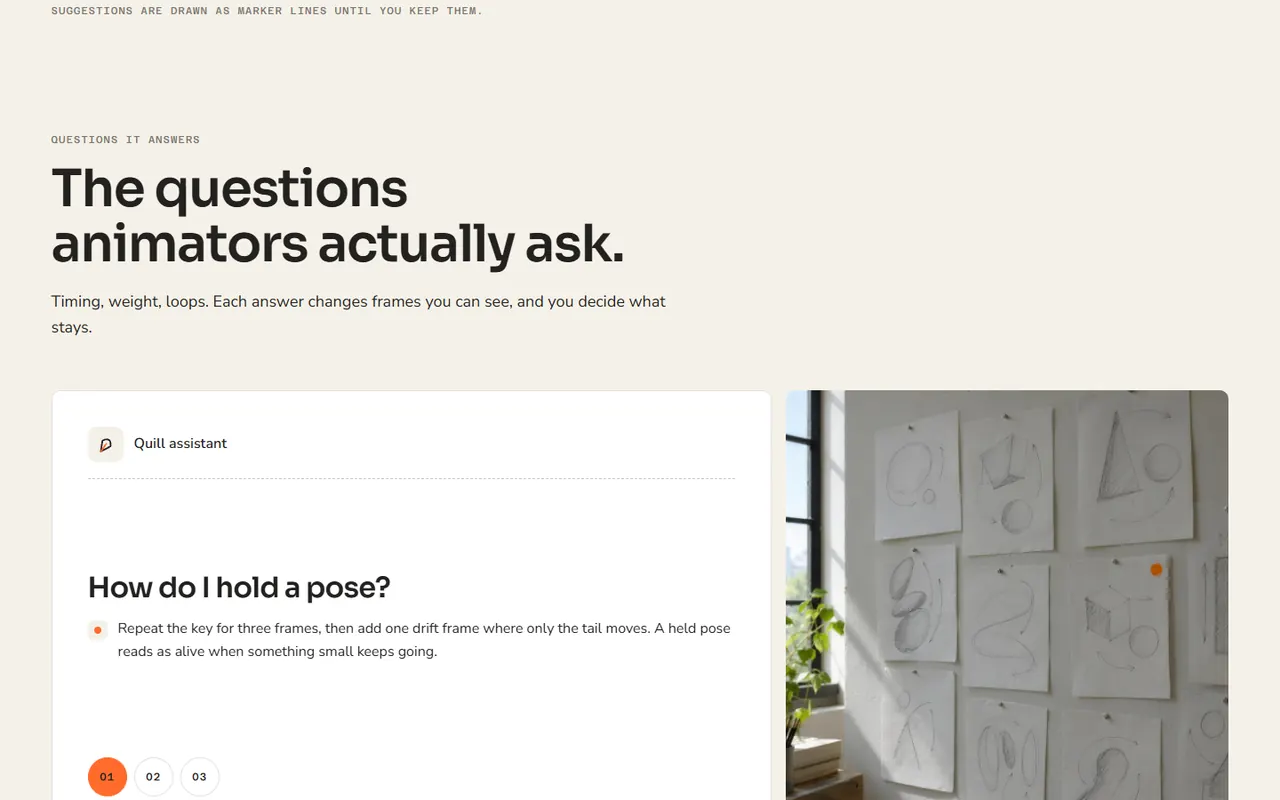 Screenshot of the Questions it answers section of the Quill site