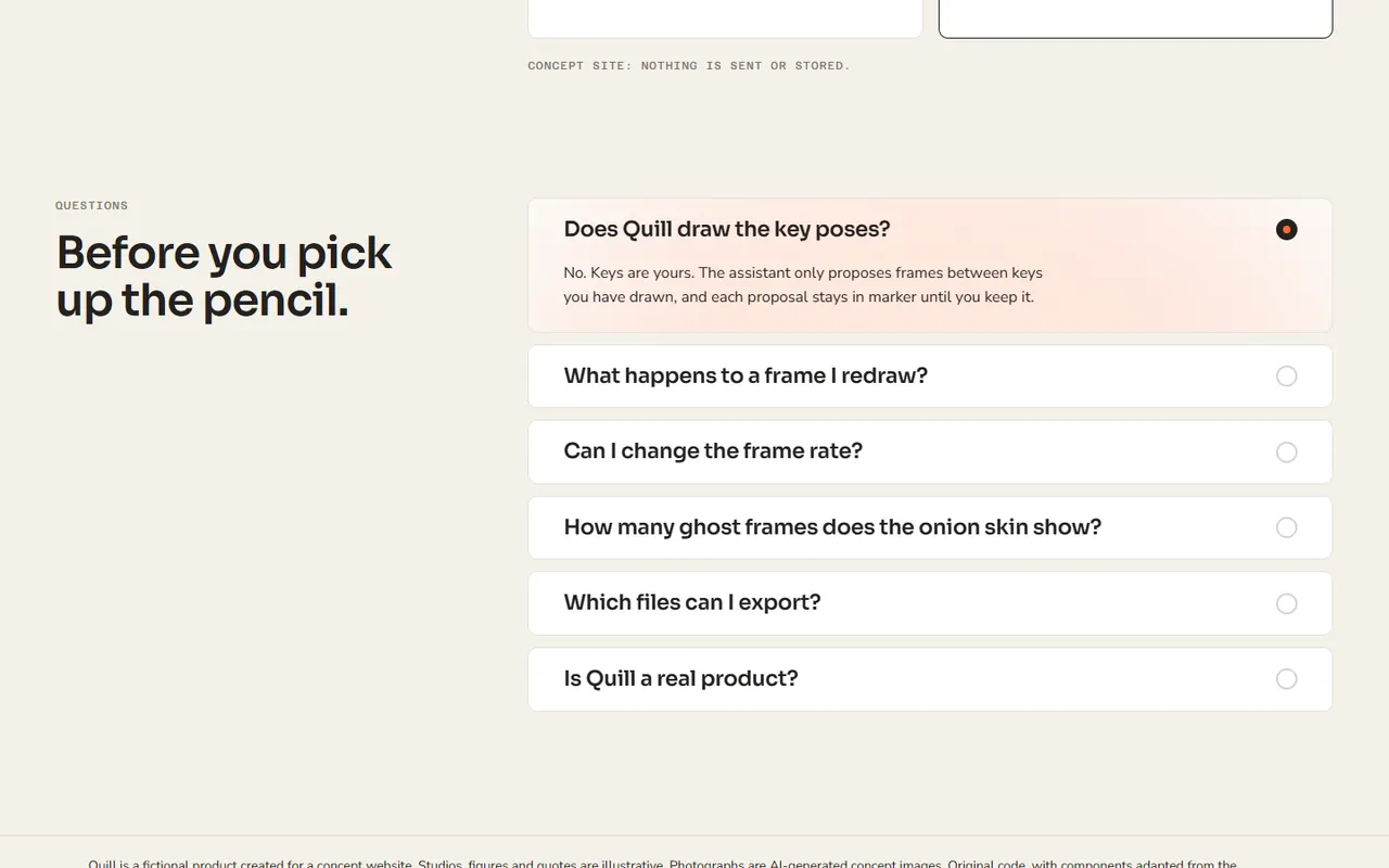 Screenshot of the FAQ section of the Quill site