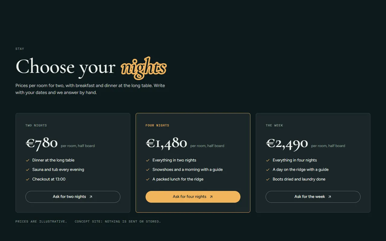 Screenshot of the Stay section of the Ridgeline site