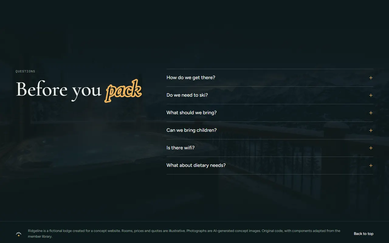 Screenshot of the FAQ section of the Ridgeline site