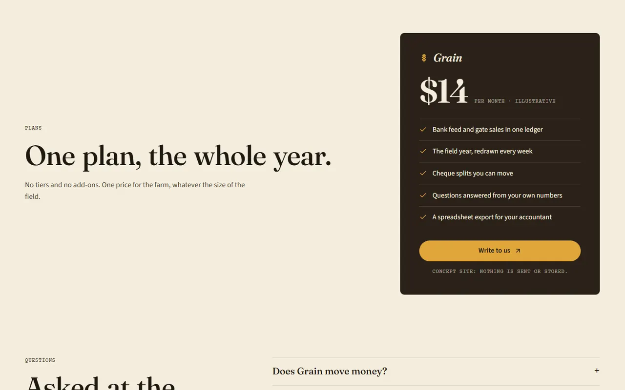 Screenshot of the Farms on Grain section of the Grain site