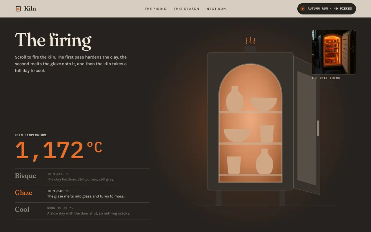 Screenshot of the The firing section of the Kiln site