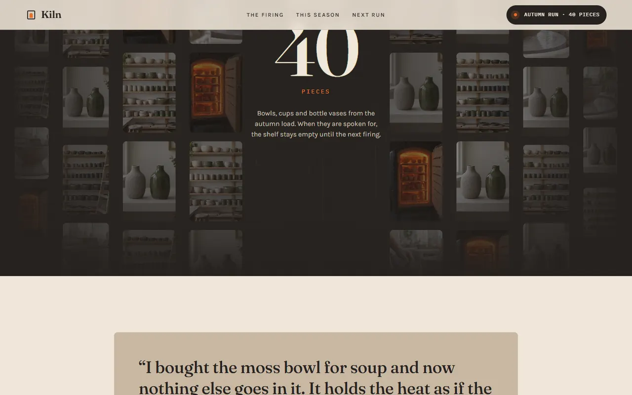 Screenshot of the This season section of the Kiln site
