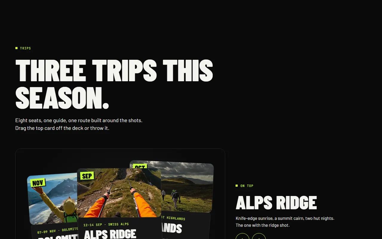 Screenshot of the Trips section of the Uphill site